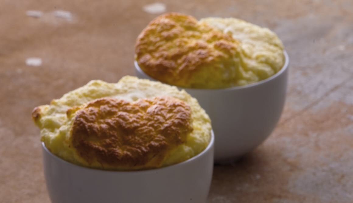 Suflê de espinafre e Noz-moscada com línguas de Bacalhau