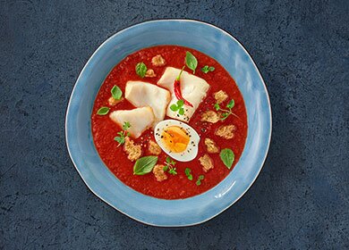 Sopa picante de tomate com Bacalhau da Noruega