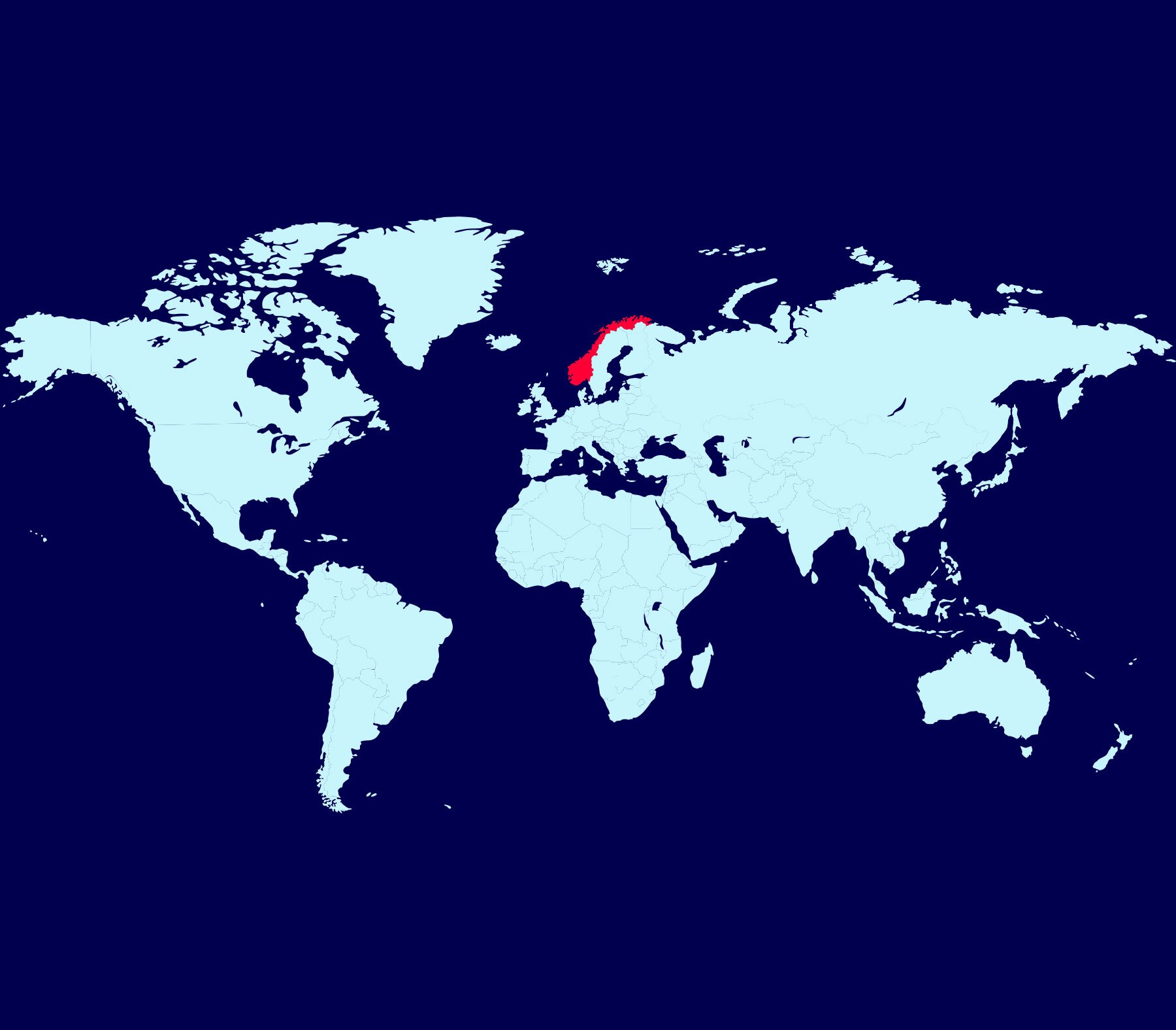 Mapa do mundo com a Noruega em destaque